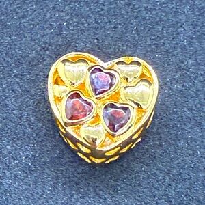 Gold Heart Bracelet Charm with Red Accents, red rhinestones, first baby.